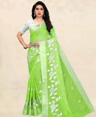 valida Embroidered Bollywood Chanderi, Cotton Silk Saree(Light Green)