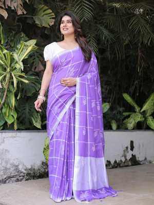 TAJS TEXTILE Woven, Self Design Bollywood Cotton Blend Saree(Purple)