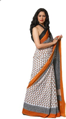 NIKHILAM Printed Daily Wear Pure Cotton Saree(Multicolor)