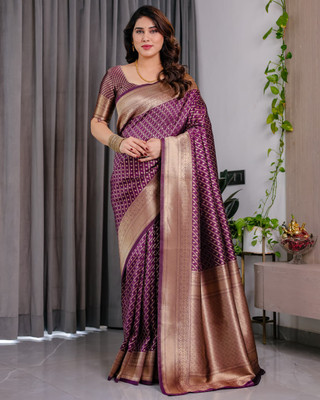 Irenzz Enterprise Self Design Banarasi Pure Silk Saree(Red)