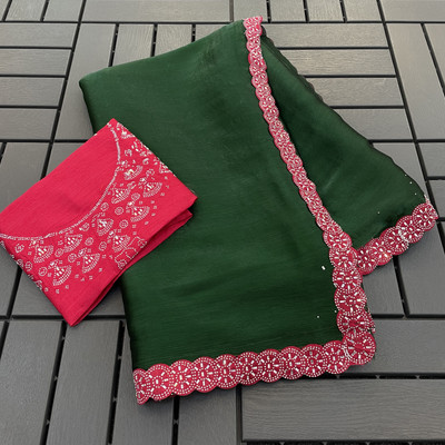 VarniRaaj Fashion Embellished, Embroidered Bollywood Art Silk Saree(Green)