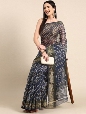 shardatex Printed Daily Wear Cotton Blend Saree(Grey)