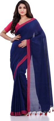 Desh Bidesh Woven, Self Design, Solid/Plain Handloom Handloom Cotton Jute, Pure Cotton Saree(Blue)