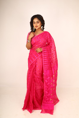 pal saree mahal Self Design Jamdani Cotton Blend Saree(Red)