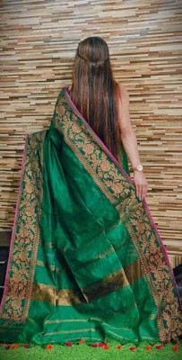 sdn Floral Print Handloom Handloom Cotton Silk Saree(Green)