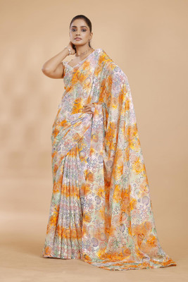 GARDEN VARELI Printed Bollywood Brasso Saree(Pink)