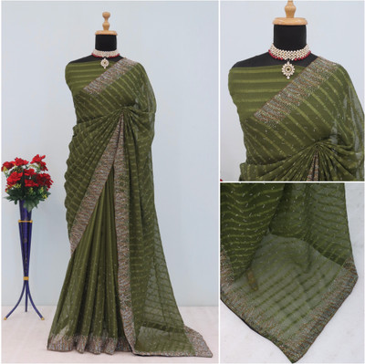 KHRITI FAB Striped Bollywood Georgette Saree(Light Green)