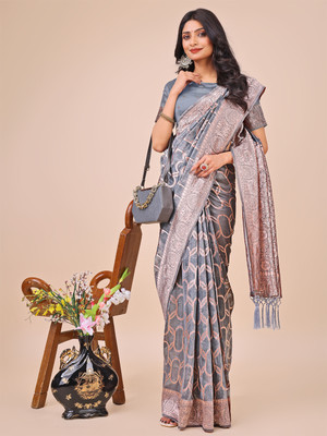 Tasrika Self Design Kanjivaram Cotton Linen Saree(Grey)