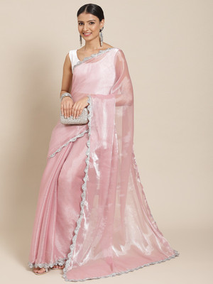 Tikhi Imli Solid/Plain Bollywood Chiffon Saree(Pink)