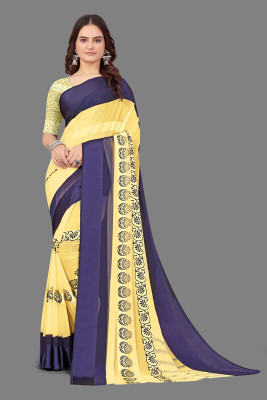 Sitanjali Geometric Print Bollywood Georgette Saree(Yellow)