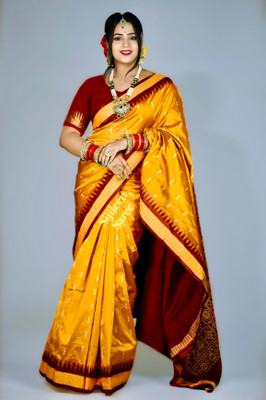 Sijileen Woven Sambalpuri Art Silk Saree(Mustard)