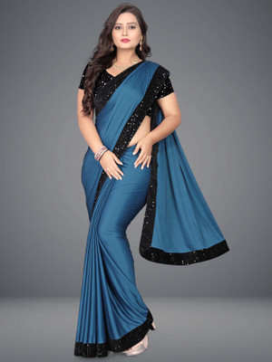 DEBRIS FAB Solid/Plain Bollywood Silk Blend Saree(Dark Blue)