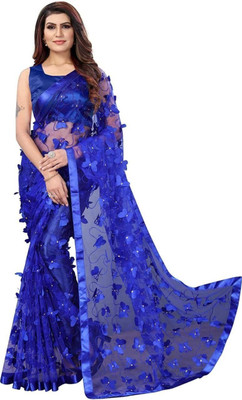 Sifoz Self Design Bollywood Chiffon Saree(Blue)