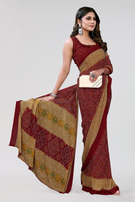 Nirvaan Floral Print Bollywood Georgette Saree(Maroon)