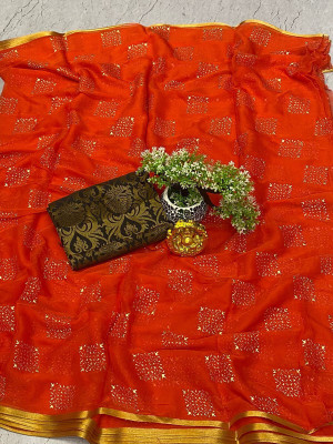 HouseOfCommon Embellished Bollywood Polyester Saree(Orange)