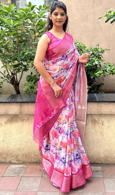 PremVastra Digital Print Bollywood Silk Blend Saree(Pink)