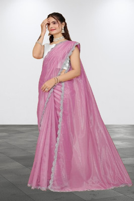 RE Renny Enterprise Embroidered Bollywood Net Saree(Pink)