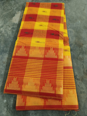 Balorampal Self Design Tant Pure Cotton Saree(Yellow, Red)