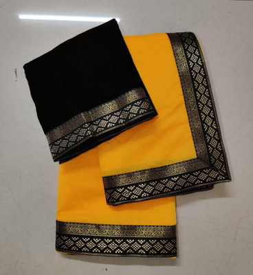 Volmina Self Design, Solid/Plain Chanderi Cotton Blend Saree(Yellow)