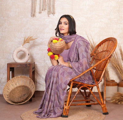 zamuna Geometric Print Daily Wear Georgette Saree(Purple)