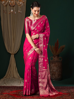 Divastri Woven Kanjivaram Georgette Saree(Pink)