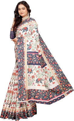 Mervadiya Printed Kanjivaram Pure Cotton, Cotton Silk Saree(Multicolor)
