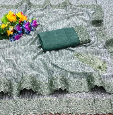 RADHEYUB Self Design Daily Wear Lycra Blend Saree(Dark Green)