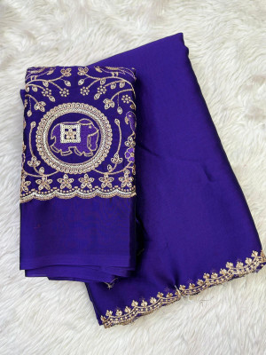 Sanwariya Silks Embroidered Bollywood Silk Blend Saree(Purple)