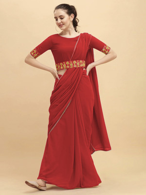 YESHU ENTERPRISE Embellished Bollywood Georgette, Chiffon Saree(Red)