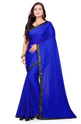 Foxsite Solid/Plain Bollywood Lycra Blend Saree(Blue)