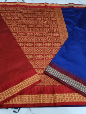 ajmera fashion Temple Border, Solid/Plain Sambalpuri Pure Silk Saree(Purple)