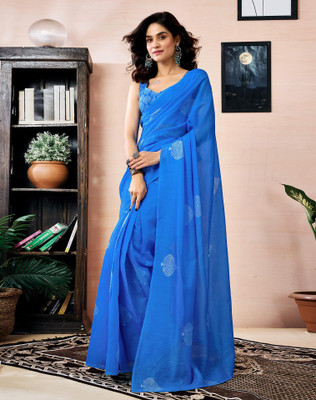 Tasrika Striped Daily Wear Chanderi, Cotton Linen Saree(Blue)