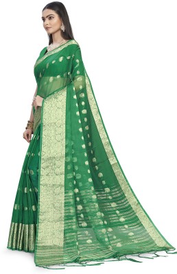 KOTHARI SST Woven Bandhani Organza Saree(Dark Green)