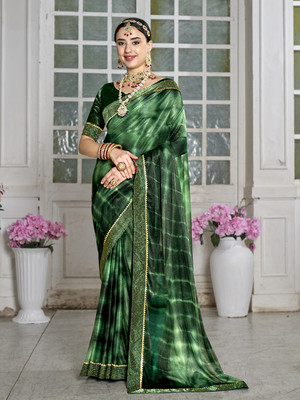 ANOUK Printed Bollywood Chiffon Saree(Green)