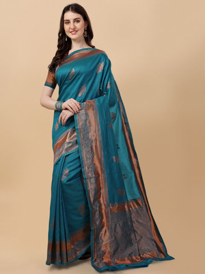 Marziyaa Geometric Print Banarasi Jacquard Saree(Light Blue)
