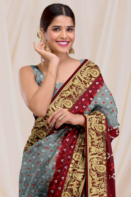 DHARMRAJ ENTERPRISE Self Design, Blocked Printed Bandhani Art Silk Saree(Grey, Maroon)