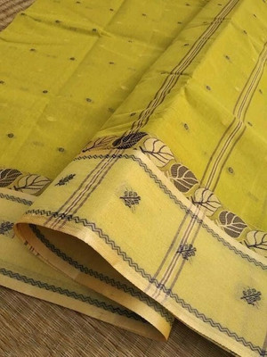p fashion Solid/Plain Tant Pure Cotton Saree(Green)
