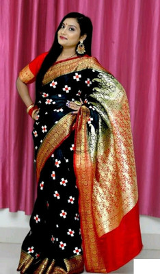 Hareem collection Embroidered Sambalpuri Satin Saree(Dark Green)