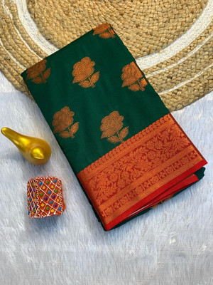BHATTLIFESTYLE Printed Bollywood Silk Blend Saree(Green)