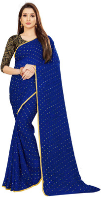 Aardiva Woven, Embellished, Self Design Daily Wear Chiffon Saree(Dark Blue)
