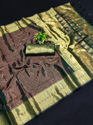 ZILVIRA Printed Kanjivaram Pure Silk, Art Silk Saree(Green)