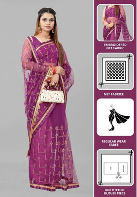 Yashvi Designer Embroidered Bollywood Net Saree(Purple)