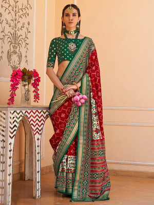 ANOUK Woven Patola Silk Blend Saree(Red)