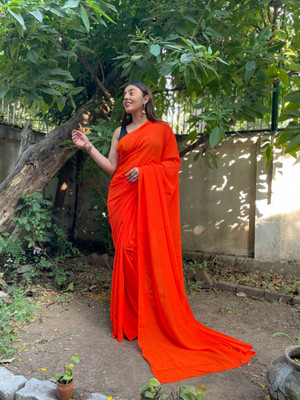 kashvi sarees Solid/Plain Bollywood Georgette Saree(Orange)