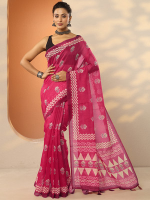 LIBAS Printed Daily Wear Silk Blend Saree(Pink)