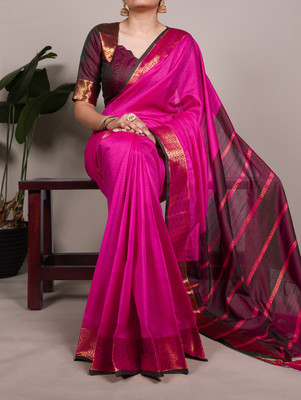 LookNbook art Solid/Plain, Woven Daily Wear Art Silk Saree(Pack of 2, Magenta)
