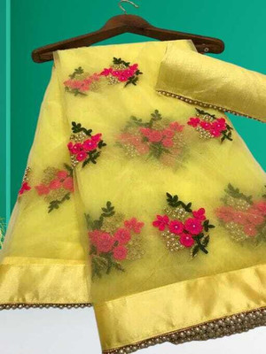 NiKHATFASHION Embroidered Bollywood Net Saree(Multicolor)