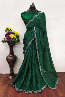 GEETABA FASHION Solid/Plain Bollywood Georgette Saree(Green)