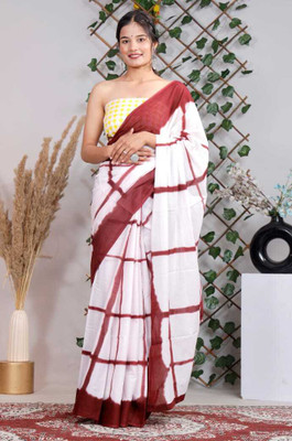 Om Traders Printed Saree with Attached Blouse Cotton Silk Saree(Multicolor)