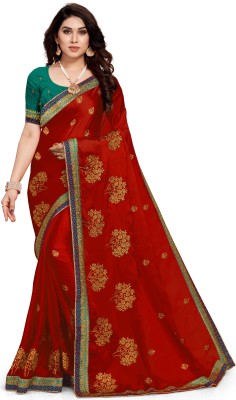 Manokamna Embroidered Bollywood Chiffon, Satin Saree(Red)